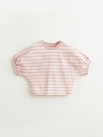 MARC&JANIE 青少女時尚復古條紋圓領短袖T恤，春夏季