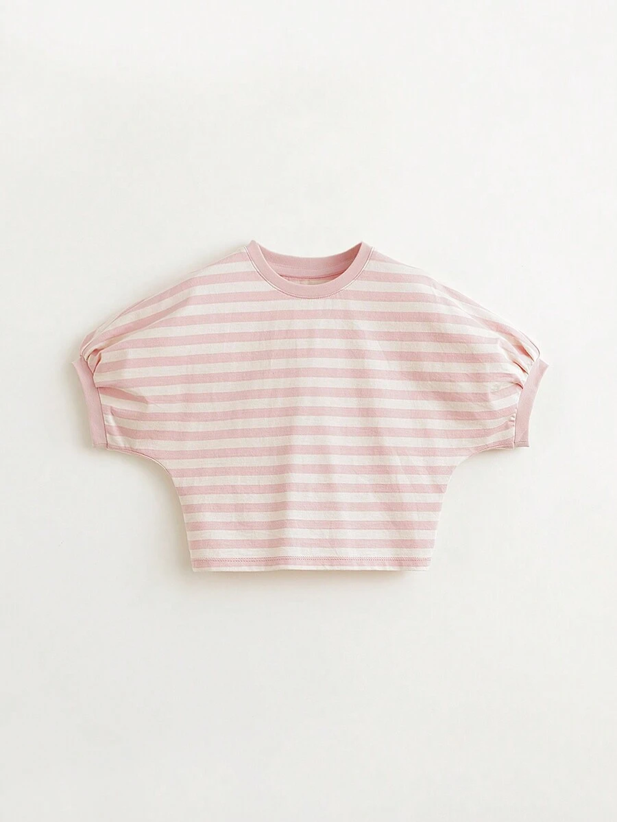 MARC&JANIE Young Girl's Stylish Retro Striped Round Neck Short Sleeve T-Shirt, Spring/Summer