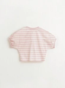 MARC&JANIE Young Girl's Stylish Retro Striped Round Neck Short Sleeve T-Shirt, Spring/Summer
