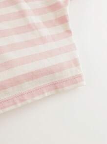 MARC&JANIE Young Girl's Stylish Retro Striped Round Neck Short Sleeve T-Shirt, Spring/Summer