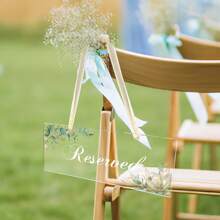 6 Packs Reserved Signs For Wedding Chairs, Acrylic Reserved Seating Signs Hanging With Ribbon Greenery Reserved Table Signs For Wedding Important Events Pews Restaurant Celebrations - Greenery - View 6