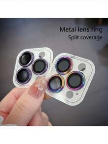 Metallic Cd Pattern Camera Lens Ring With Anti-Scratch Film Compatible With Apple Phone Rear Camera Lens Applicable To Daily Shield, Office, Home Lens Protector Phone Camera Cover Waterproof Shockproof Anti-Fall Anti-Fall Anti-Fingerprint Full Cover - Black - View 3