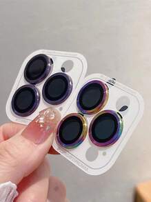 Metallic Cd Pattern Camera Lens Ring With Anti-Scratch Film Compatible With Apple Phone Rear Camera Lens Applicable To Daily Shield, Office, Home Lens Protector Phone Camera Cover Waterproof Shockproof Anti-Fall Anti-Fall Anti-Fingerprint Full Cover - Black - View 4
