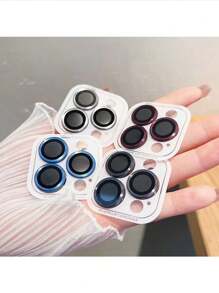 Metallic Cd Pattern Camera Lens Ring With Anti-Scratch Film Compatible With Apple Phone Rear Camera Lens Applicable To Daily Shield, Office, Home Lens Protector Phone Camera Cover Waterproof Shockproof Anti-Fall Anti-Fall Anti-Fingerprint Full Cover - Black - View 2