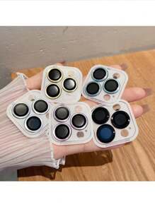 Metallic Cd Pattern Camera Lens Ring With Anti-Scratch Film Compatible With Apple Phone Rear Camera Lens Applicable To Daily Shield, Office, Home Lens Protector Phone Camera Cover Waterproof Shockproof Anti-Fall Anti-Fall Anti-Fingerprint Full Cover - Black - View 5