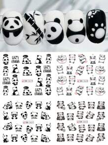 12张可爱卡通熊猫美甲贴纸，水转印美甲贴花，春夏美甲装饰 - 彩色 - 查看 4