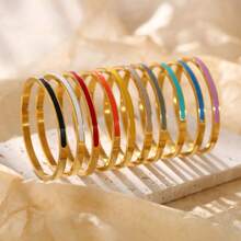 1pc Fashionable & Luxurious Stainless Steel Geometric Design Oil Drop Shaped Bracelet For Women, Daily Wear