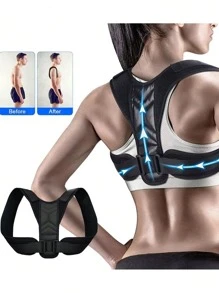 1 pieza Soporte para la espalda, aparato ortopédico deportivo unisex con cierre de gancho y bucle, corrector de postura ajustable, soporte para la espalda, cómodo entrenador de postura para corrección de la columna y soporte de la postura, corrector de joroba, correa de ejercicio, se puede usar para deportes al aire libre, ayuda a ponerse en buena forma - Negro - Ver 1