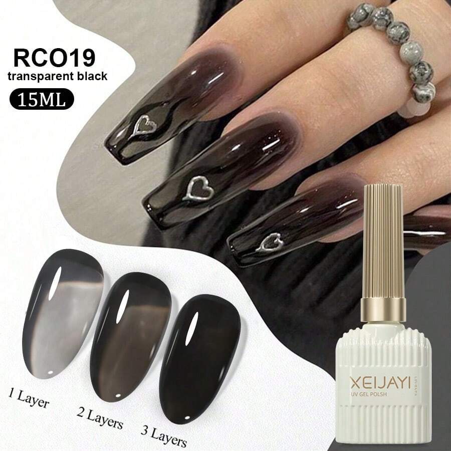 XEIJAYI 1瓶15毫升黑色凝胶指甲油，四季皆宜的美甲产品，可卸除LED凝胶指甲油，DIY家庭美甲沙龙，送给女性和女孩的美甲护理礼物