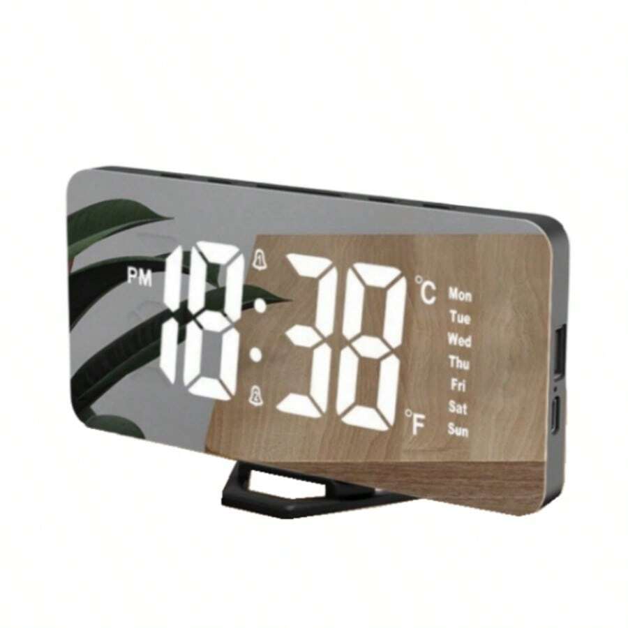 1入組6.3英寸高清led顯示屏幕數字投影鬧鐘,臥室專用,溫度和濕度顯示數字鬧鐘大屏幕顯示黑色/白色 - 黑色 - 查看 1