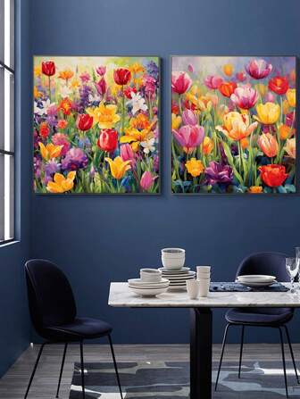2pcs/Set Frameless Luxury Living Room Wall Decor Painting, Minimalist Canvas Artwork, Valentine's Day Flower Themed Decoration, 40cmx40cm Size