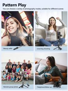 AXNEN 自拍杆三脚架带LED灯、可拆卸手机支架、无线遥控器，兼容iOS和安卓手机，适用于暑假、旅行、户外活动、直播等。 - 黑色 - 查看 9