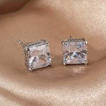 1 Miếng Sang trọng Hình học Hình vuông Hoa tai Đối với phụ nữ Lễ cưới Lễ đính hôn Đồ trang sức - Bạc - Xem 2