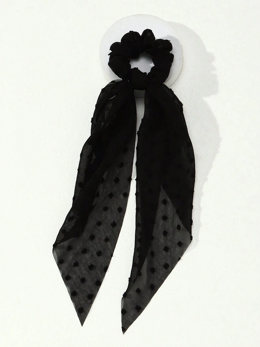 1 Peça Scrunchie Elegante e Simples com Bolinhas Pretas para Mulheres, Adequado para Uso Casual, de Férias e ao Ar Livre, Acessórios de Beleza para Cabelo em Casa, Porta-Rabos de Cavalo - Preto - Visão 1