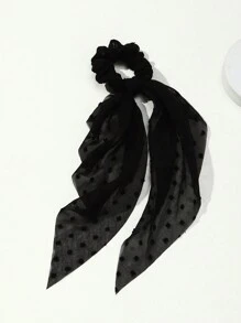 1 Peça Scrunchie Elegante e Simples com Bolinhas Pretas para Mulheres, Adequado para Uso Casual, de Férias e ao Ar Livre, Acessórios de Beleza para Cabelo em Casa, Porta-Rabos de Cavalo - Preto - Visão 3