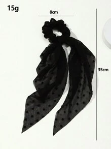 1 Peça Scrunchie Elegante e Simples com Bolinhas Pretas para Mulheres, Adequado para Uso Casual, de Férias e ao Ar Livre, Acessórios de Beleza para Cabelo em Casa, Porta-Rabos de Cavalo - Preto - Visão 5