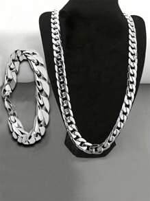 1set Men's Minimalist Stainless Steel Necklace, Bracelet And Jewelry Set