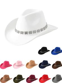 1頂[牛仔帽]女士牛仔帽,時尚金屬和鑽石裝飾,西部風格手工鏈條綴飾男女通用,適用於表演和派對 - 彩色 - 查看 9