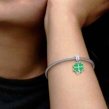 Charm Colgante de Trébol de la Suerte en  Acero Inoxidable Adecuado para Pulseras Pando Excelente opción de  Regalo para Mujer Niña Niño " Amuleto que te traerá buena suerte y fortuna en todos los aspectos de tu vida." - Verde - Ver 3