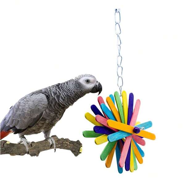 Random Color Parrot Toy Multicolor Flower Wooden Chewing Strings, Help Relieve Feather Chewing For Birds