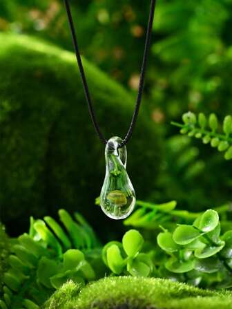 1pc Colorful Fashionable Mori Style Creative Mushroom & Waterdrop Shaped Crystal Glass Pendant Necklace For Ladies' Daily Wear, Suitable For Friends & Lovers