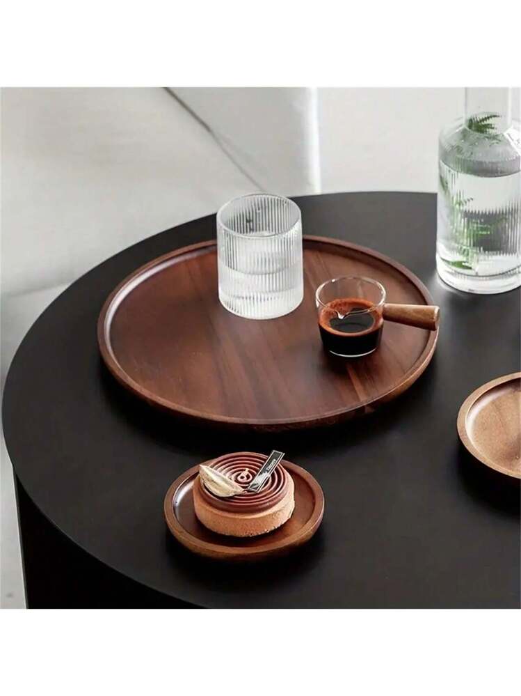 Vassoio Rotondo In Legno Nero Antiscivolo – 27 Cm Per Colazione, Tè, Torta E Frutta - 3