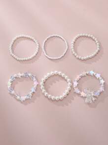 6件套少女珍珠串珠蝴蝶、星星手链套装