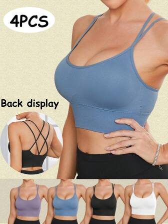 3 件装纯色美背内衣文胸适合瑜伽运动、户外和室内穿着