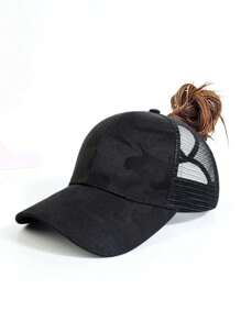 1 pezzo Cappellino da baseball con coda di cavallo in rete mimetica da donna, berretto da camionista regolabile adatto per chignon e attività all'aperto, estate, spiaggia - Bianco - Visualizzare 16