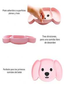 Plato para Bebé de Silicona con Divisiones Forma de Perro y Cubiertos en Madera y Silicona - Camel - Ver 3