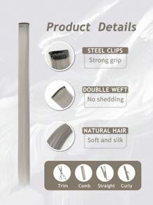 5片灰色夹式接发，20英寸长直发，夹式合成材质，适合万圣节角色扮演、装扮、时尚派对、圣诞节、新年等场合，可作为女性礼物，也可用于圣诞节、新年狂欢节、音乐节等场合（灰色）。 - 灰色 - 查看 5