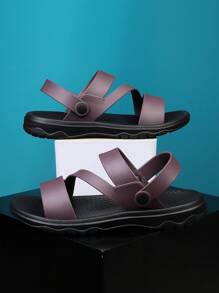 Men's Brown Beach Casual Sandals With Pu Soft Sole, Outdoor Slippers