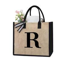 1 Peça Bolsa de Linho Amarela com Impressão de Letra Simples, Bolsa de Presente de Casamento Personalizada para Madrinhas, Bolsa de Viagem e Armazenamento, Bolsa de Maquiagem de Viagem de Grande Capacidade: Perfeita para Beleza ao Ar Livre! Adequada para Bolsa de Armazenamento Portátil e Casual de Casamentos, Bolsa de Compras Multifuncional, Design Totalmente Novo, Grande Capacidade, Opção de Compras Ideal, Melhores Presentes de Natal para Professores - Caqui - Visão 23