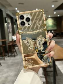 1 chiếc ốp điện thoại chống sốc hình con bướm đào đính đá Rhinestone thời trang hợp thời trang tương thích với iPhone 15 - Màu be - Xem 4