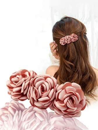 1个波西米亚风粉色春季发夹，带人造花朵，适合马尾辫，波西米亚风，粉色配饰，情人节夏季，上学用品，粉色发夹，女士度假装扮，发饰