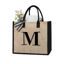 1 Peça Bolsa de Linho Amarela com Impressão de Letra Simples, Bolsa de Presente de Casamento Personalizada para Madrinhas, Bolsa de Viagem e Armazenamento, Bolsa de Maquiagem de Viagem de Grande Capacidade: Perfeita para Beleza ao Ar Livre! Adequada para Bolsa de Armazenamento Portátil e Casual de Casamentos, Bolsa de Compras Multifuncional, Design Totalmente Novo, Grande Capacidade, Opção de Compras Ideal, Melhores Presentes de Natal para Professores - Caqui - Visão 20