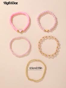 Set de 5 piezas de pulseras con cuentas de mariposa, concha y perla, adecuado para adolescentes y decoración diaria - Rosa - Ver 6