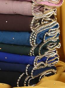 1pc Women's Luxury Hijab With Rhinestone Cup Chains - Multicolor - View 4