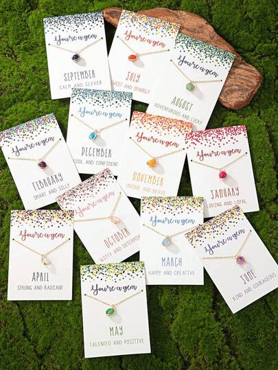 1 件天然宝石诞生石吊坠项链，手工制作，具有独特的形状和颜色，是送给女性的创意生日礼物