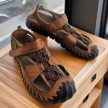 男士手工縫製透氣沙灘涼鞋,街頭風格 - 深棕色 - 查看 1