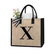 1 Peça Bolsa de Linho Amarela com Impressão de Letra Simples, Bolsa de Presente de Casamento Personalizada para Madrinhas, Bolsa de Viagem e Armazenamento, Bolsa de Maquiagem de Viagem de Grande Capacidade: Perfeita para Beleza ao Ar Livre! Adequada para Bolsa de Armazenamento Portátil e Casual de Casamentos, Bolsa de Compras Multifuncional, Design Totalmente Novo, Grande Capacidade, Opção de Compras Ideal, Melhores Presentes de Natal para Professores - Caqui - Visão 18