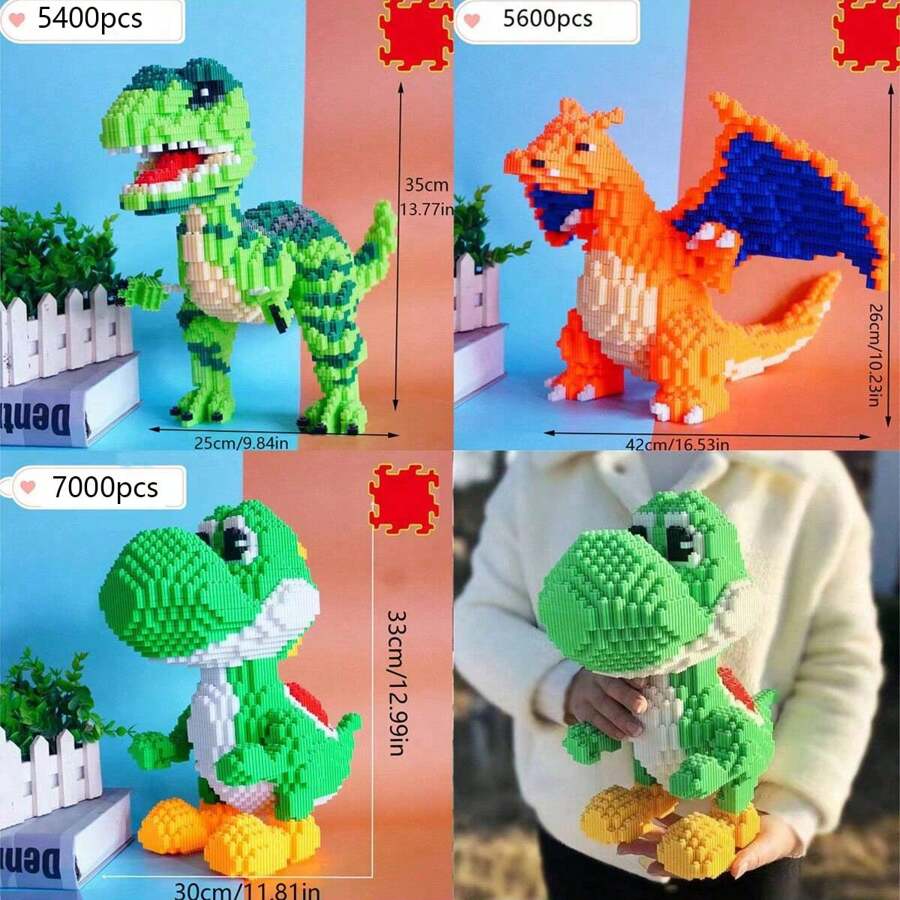 Large Dinosaur Nanoblock 3D Puzzle Building Blocks: Velociraptor, Dragon, Fire Breathing Dragon; High-Difficulty Toy And Collectible Figurine, Ideal Gift For Collectors And Fans, Great For Decoration And Entertainment Room Decoration
