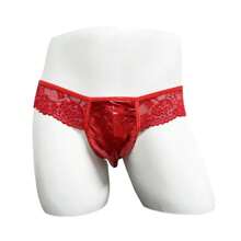 Men's T-Back Lace Thong With Elastic Straps And Thin Edges, Halloween - Red - View 2
