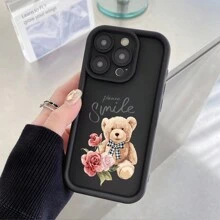 1 Miếng Chống trượt Phim hoạt hình sáng tạo Thiết kế Gấu Coverage hoàn toàn Silicone Ốp lưng & bao da điện thoại Tương thích với iPhone 15 xs 14pro 13 12pro 11 - màu đen - Xem 2