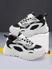 Womens Sneakers Fashion Thick Soled Comfort Casual Shoes Breathable Mesh Running Workout Shoes - 黑與白 - 查看 3