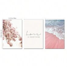 Bộ 3 tranh treo tường không khung, phong cách hiện đại, tươi mới và đơn giản, chủ đề hoa biển màu hồng. - Nhiều màu - Xem 2