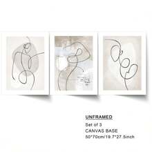 3pcs Abstract Line Art Decor Painting Set, Minimalist Style Wall Art Decoration, Suitable For Dining Room, Hotel, Bedroom, Living Room, Kitchen, Dressing Room & Closet Gifts Birthday Graduation