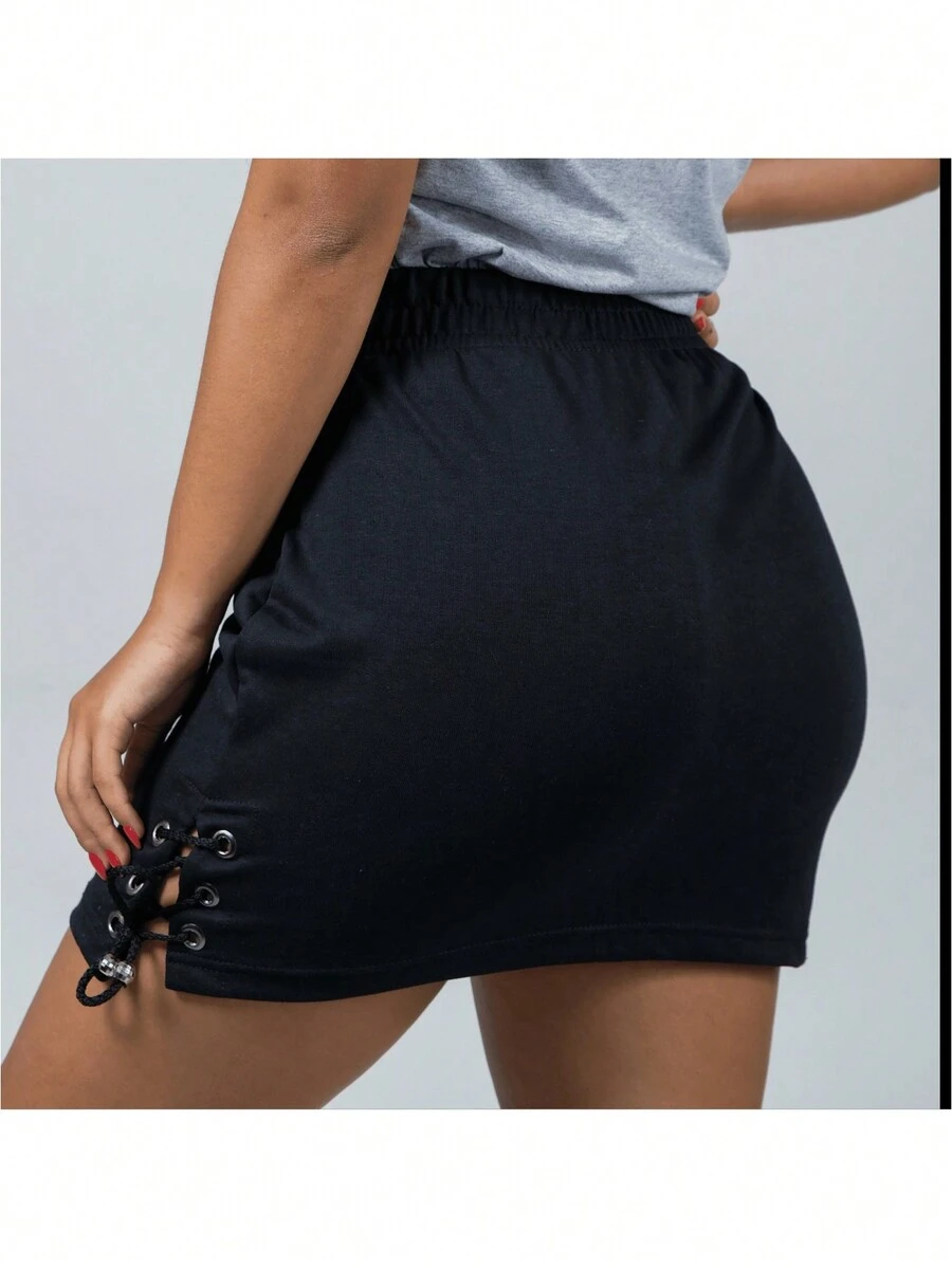 saia curta detalher ilhoes tecido confort caimento bonito