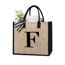 1 Peça Bolsa de Linho Amarela com Impressão de Letra Simples, Bolsa de Presente de Casamento Personalizada para Madrinhas, Bolsa de Viagem e Armazenamento, Bolsa de Maquiagem de Viagem de Grande Capacidade: Perfeita para Beleza ao Ar Livre! Adequada para Bolsa de Armazenamento Portátil e Casual de Casamentos, Bolsa de Compras Multifuncional, Design Totalmente Novo, Grande Capacidade, Opção de Compras Ideal, Melhores Presentes de Natal para Professores - Caqui - Visão 13