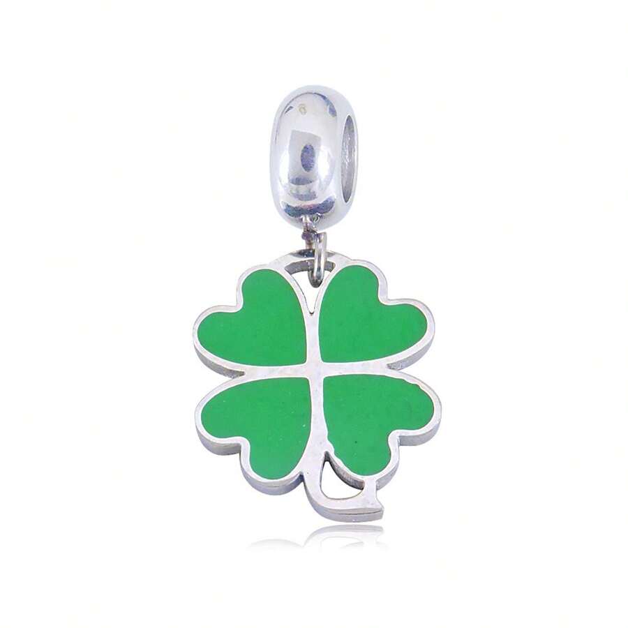 Charm Colgante de Trébol de la Suerte en  Acero Inoxidable Adecuado para Pulseras Pando Excelente opción de  Regalo para Mujer Niña Niño " Amuleto que te traerá buena suerte y fortuna en todos los aspectos de tu vida." - Verde - Ver 1